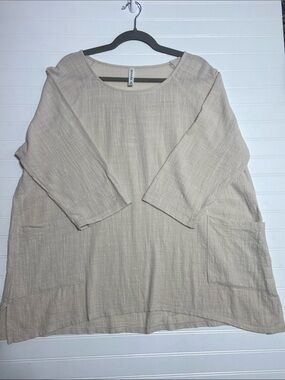 Zenana‎ Outfitters 100% Cotton Relaxed Size M Beige Tunic Pockets Boho Oversized